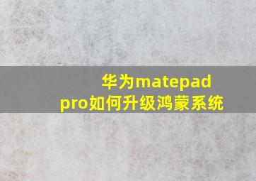 华为matepad pro如何升级鸿蒙系统